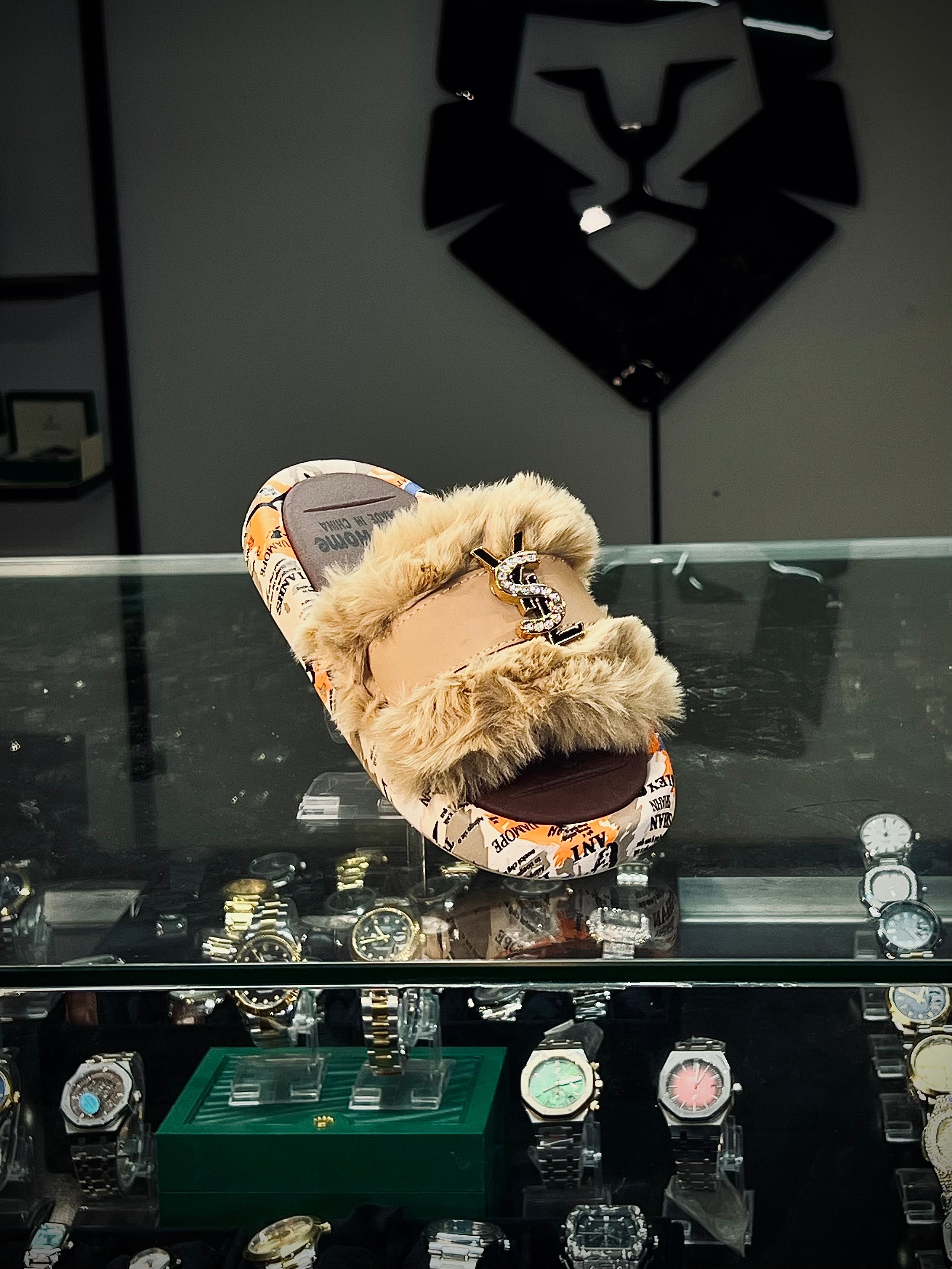 YSL Fur Slides