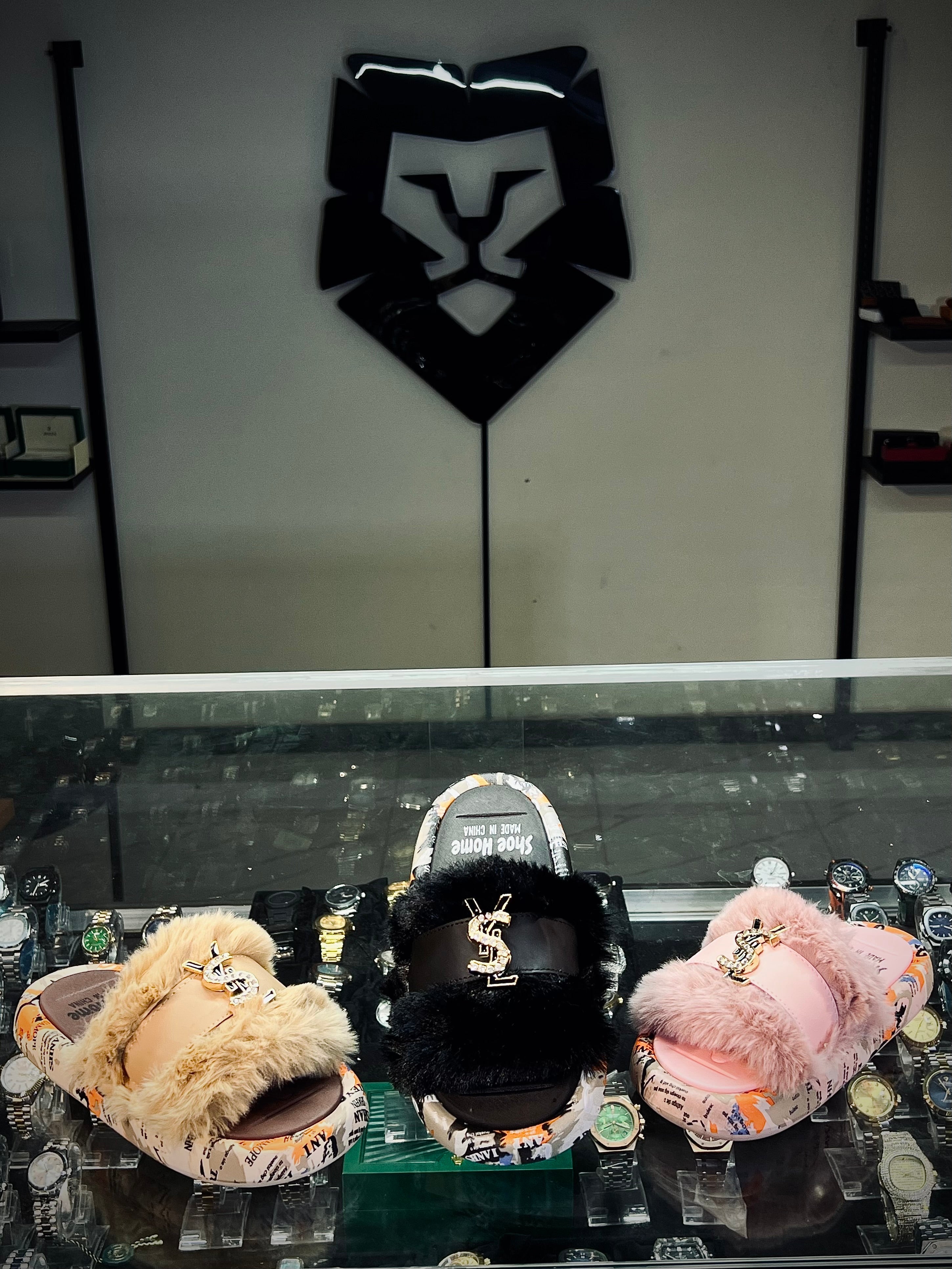 YSL Fur Slides